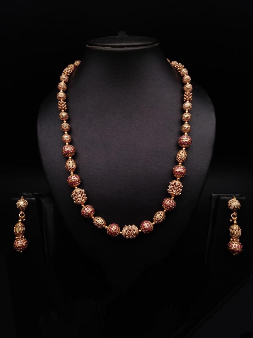 CHAIN MALA IN POLKI (GOLD POLISH) STYLE | DESIGN - 27181