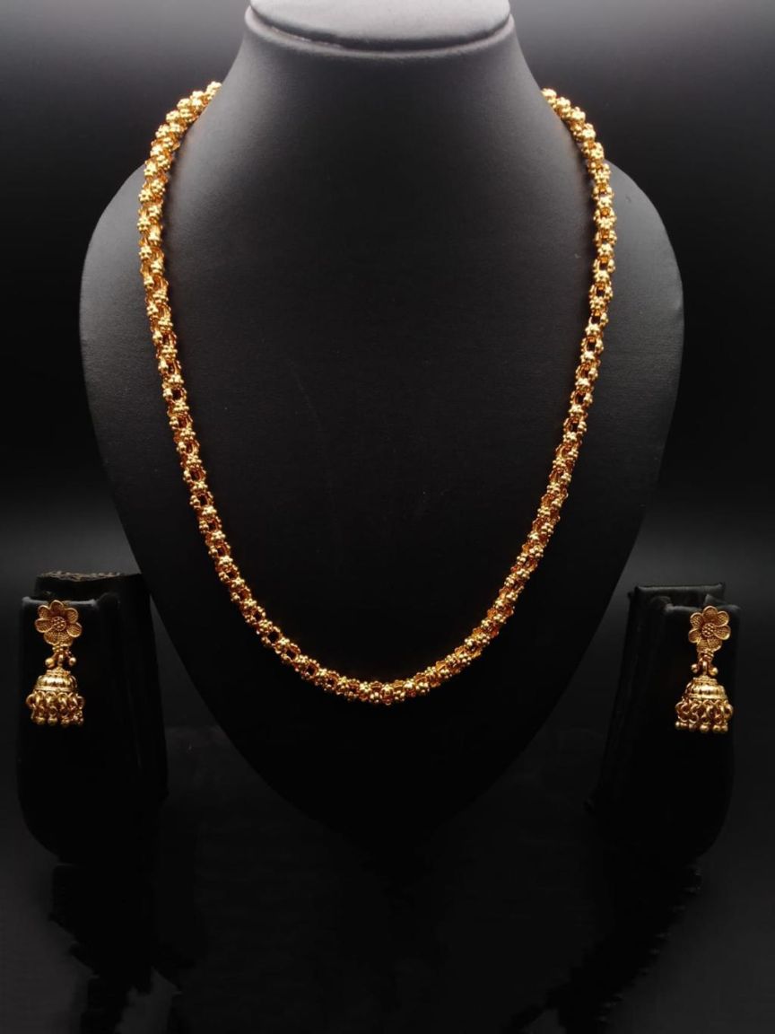 CHAIN MALA IN POLKI (GOLD POLISH) STYLE | DESIGN - 27195
