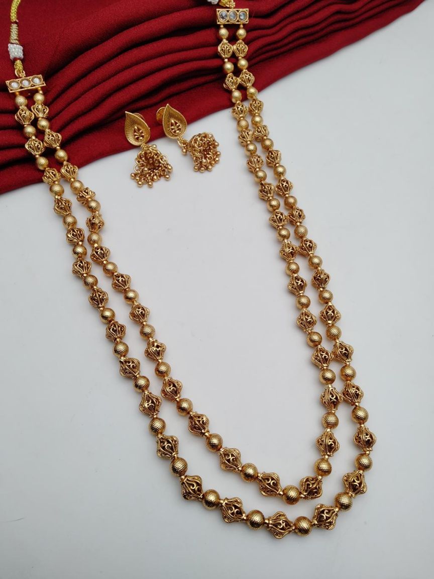 CHAIN MALA IN POLKI (GOLD POLISH) STYLE | DESIGN - 27214