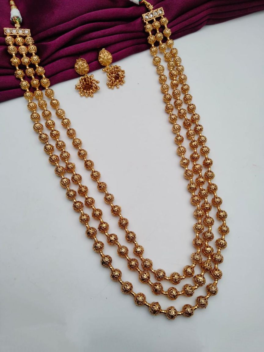 CHAIN MALA IN POLKI (GOLD POLISH) STYLE | DESIGN - 27225