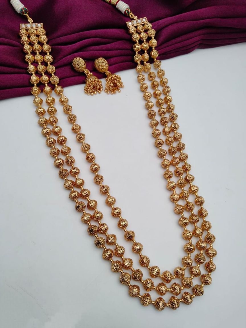 CHAIN MALA IN POLKI (GOLD POLISH) STYLE | DESIGN - 27226