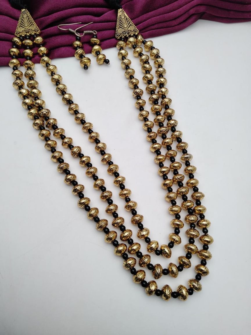 CHAIN MALA IN POLKI (GOLD POLISH) STYLE | DESIGN - 27231