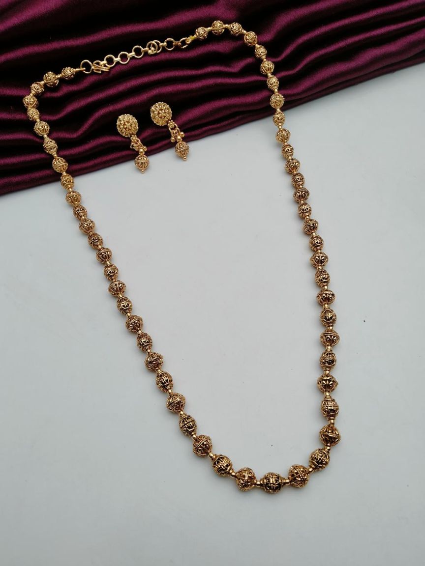 CHAIN MALA IN POLKI (GOLD POLISH) STYLE | DESIGN - 27235