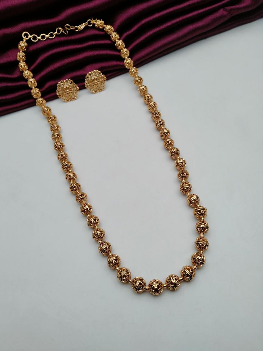 CHAIN MALA IN POLKI (GOLD POLISH) STYLE | DESIGN - 27239