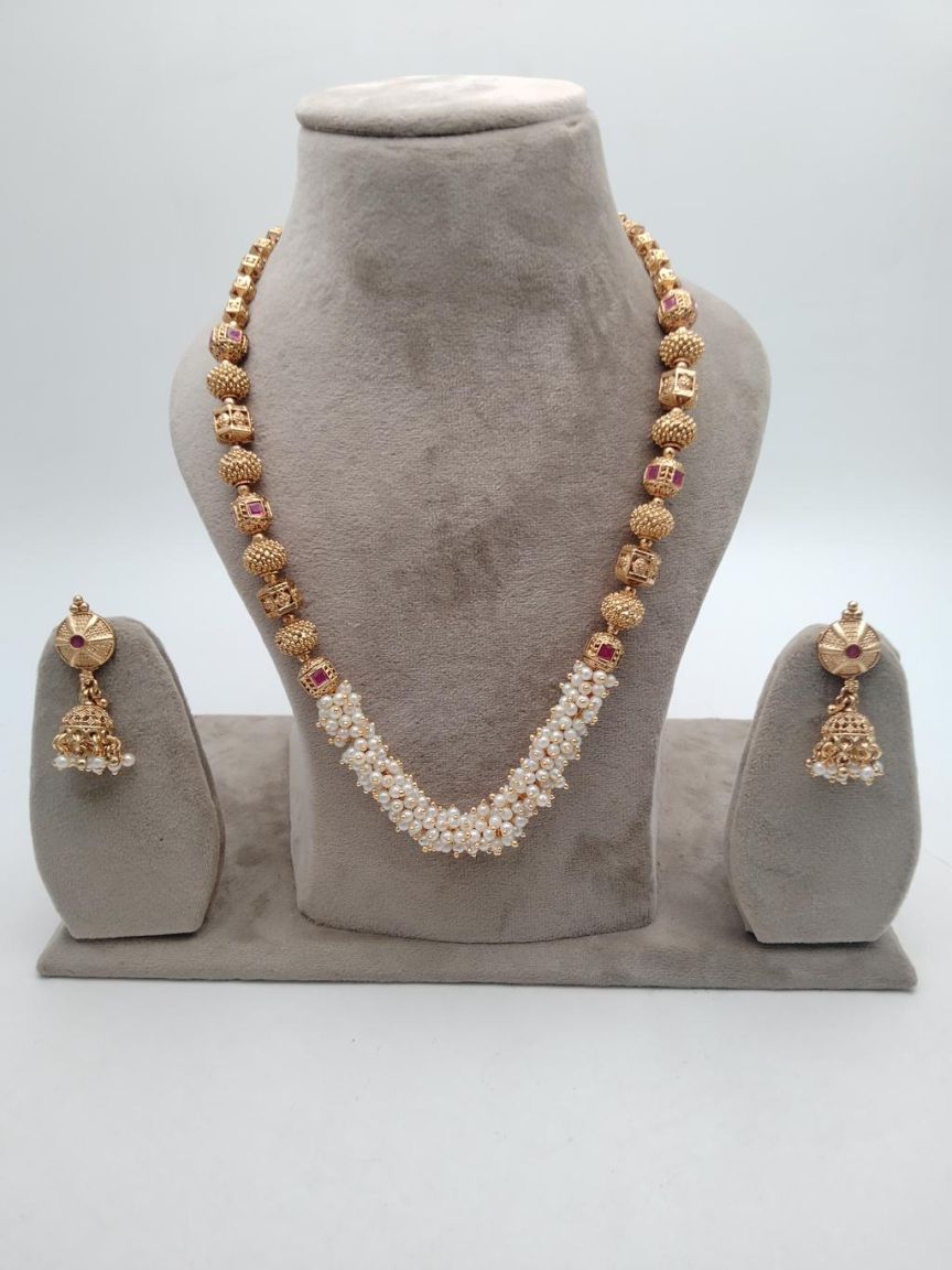 CHAIN MALA IN POLKI (GOLD POLISH) STYLE | DESIGN - 27255