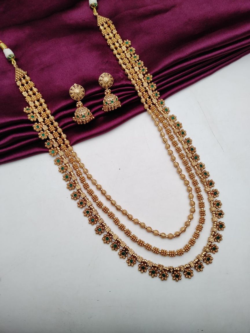 CHAIN MALA IN POLKI (GOLD POLISH) STYLE | DESIGN - 27304