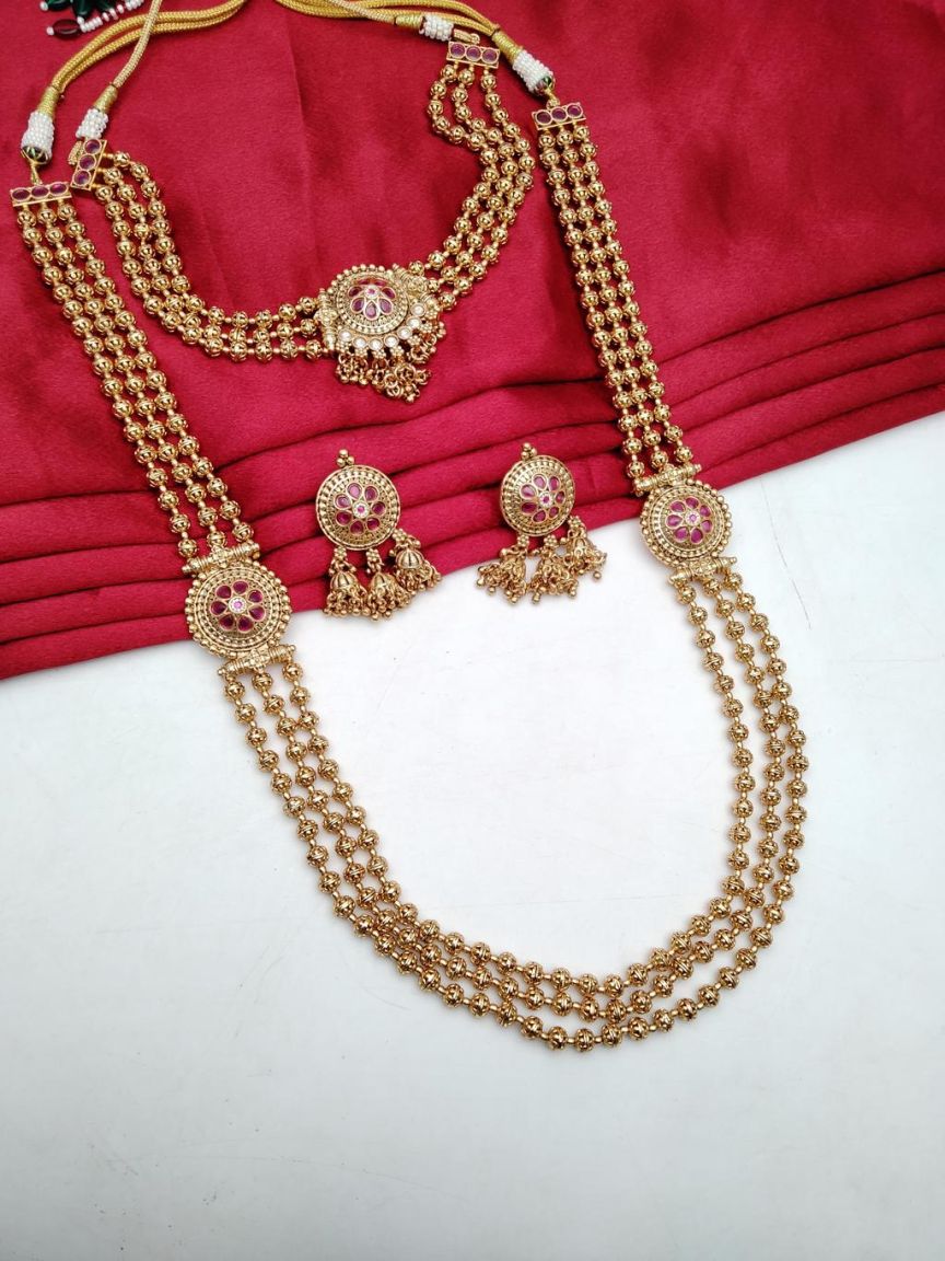 COMBO SET IN POLKI (GOLD POLISH) STYLE | DESIGN - 59003