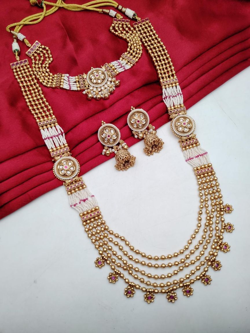 COMBO SET IN POLKI (GOLD POLISH) STYLE | DESIGN - 59004