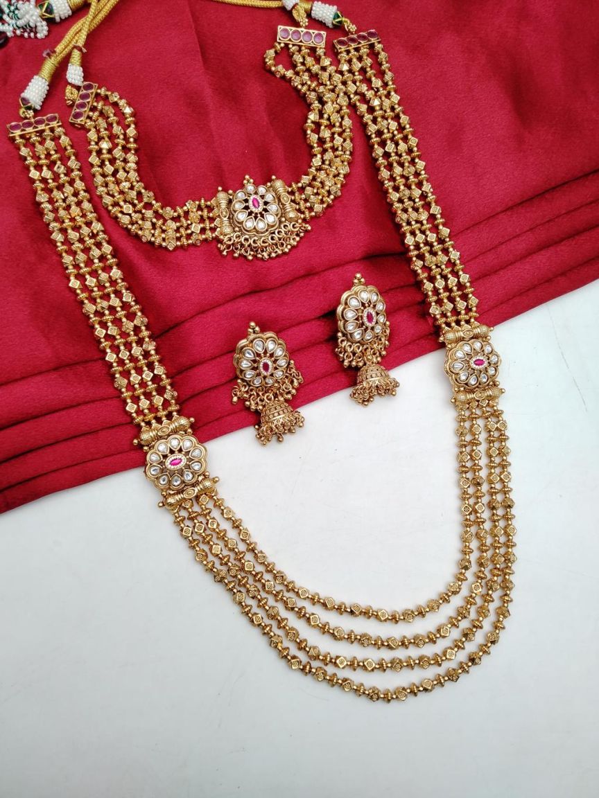 COMBO SET IN POLKI (GOLD POLISH) STYLE | DESIGN - 59006