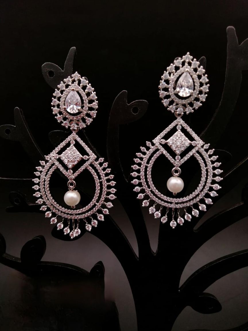 EARRINGS IN AMERICAN DIAMOND JEWELLERY STYLE | DESIGN - 41138