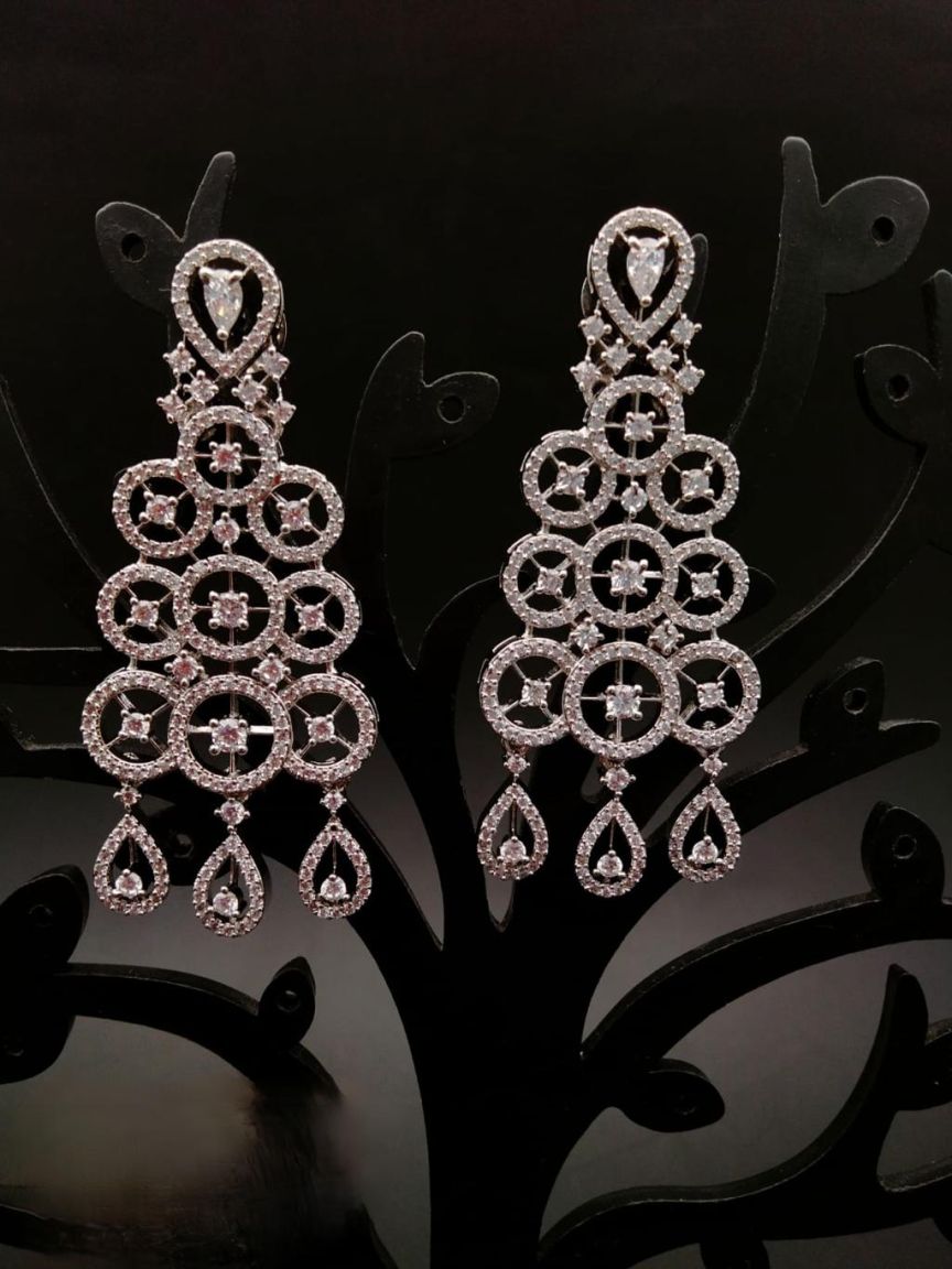 EARRINGS IN AMERICAN DIAMOND JEWELLERY STYLE | DESIGN - 41139