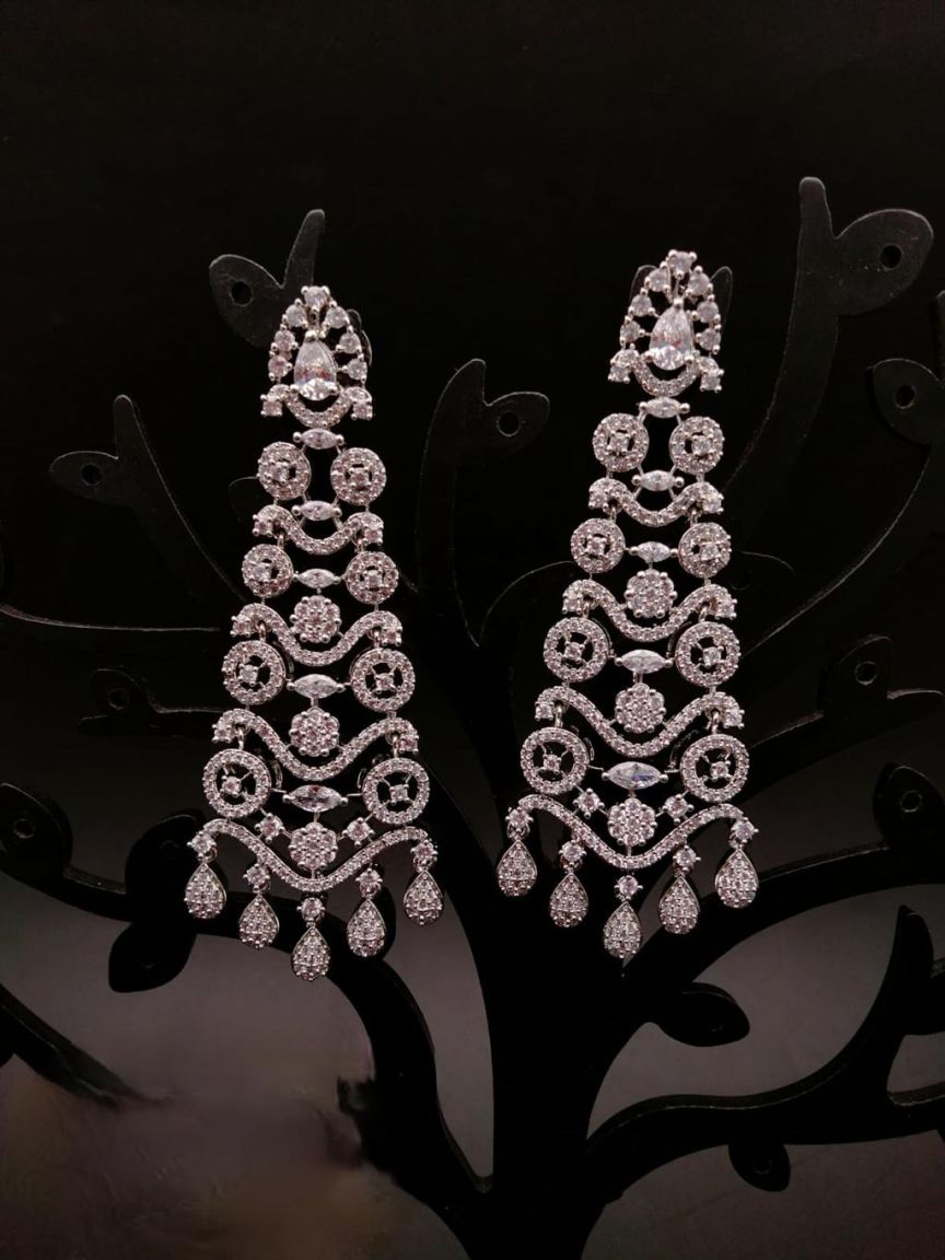 EARRINGS IN AMERICAN DIAMOND JEWELLERY STYLE | DESIGN - 41141