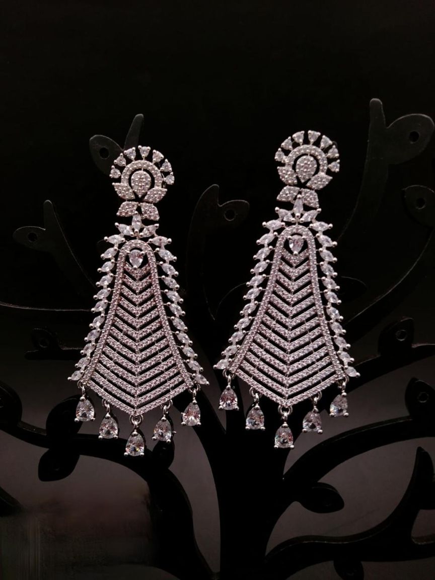 EARRINGS IN AMERICAN DIAMOND JEWELLERY STYLE | DESIGN - 41142