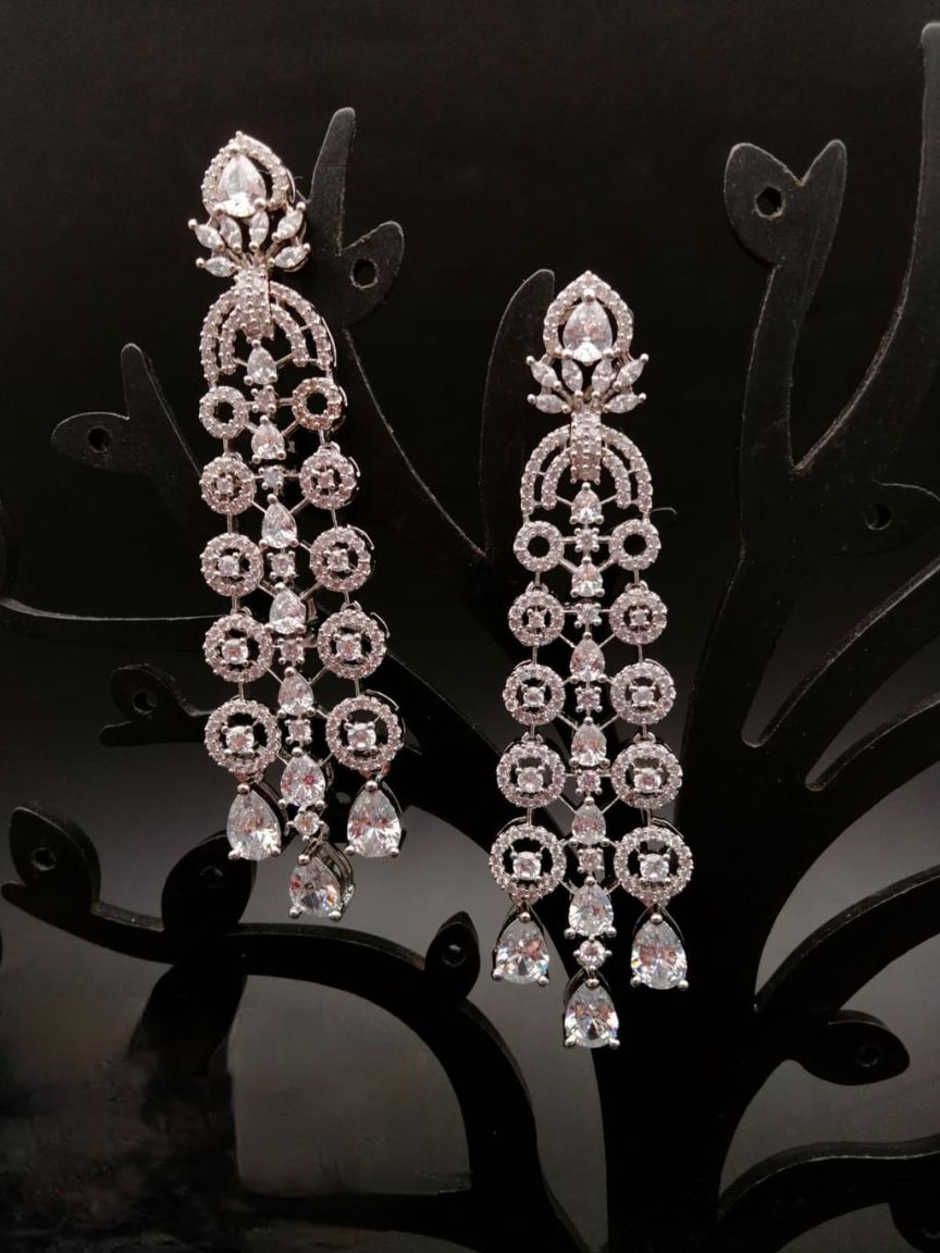 EARRINGS IN AMERICAN DIAMOND JEWELLERY STYLE | DESIGN - 41143