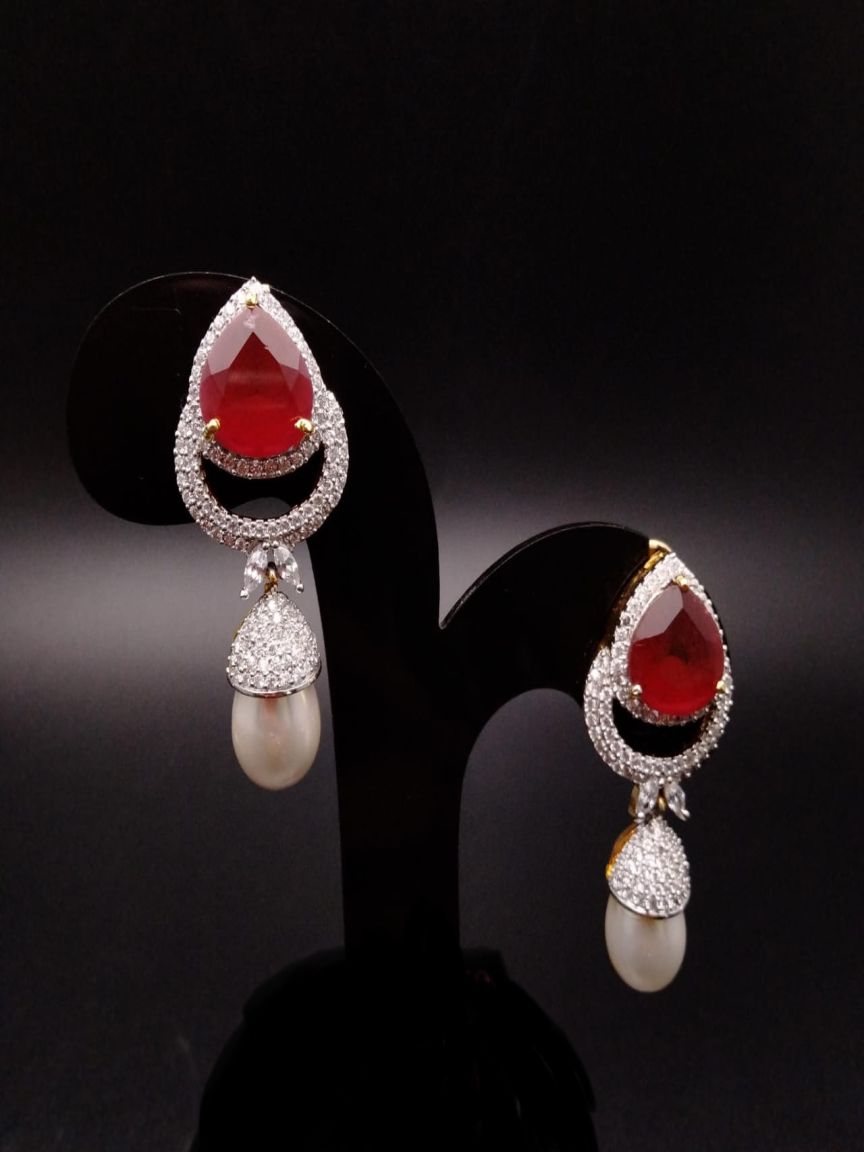 EARRINGS IN AMERICAN DIAMOND JEWELLERY STYLE | DESIGN - 41174