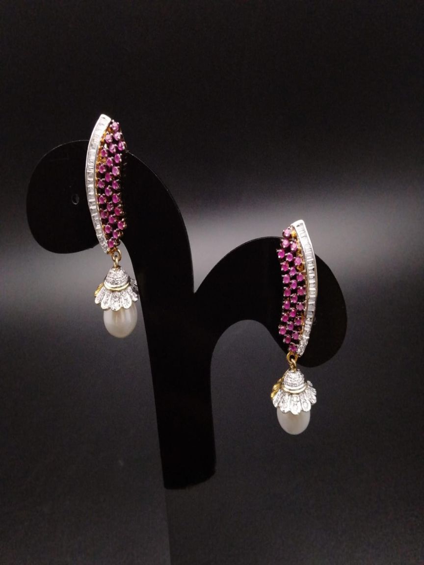 EARRINGS IN AMERICAN DIAMOND JEWELLERY STYLE | DESIGN - 41177