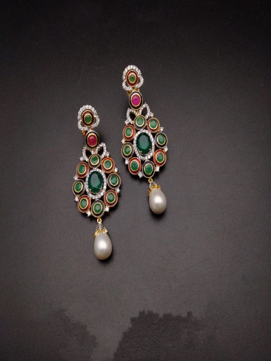 EARRINGS IN AMERICAN DIAMOND JEWELLERY STYLE | DESIGN - 41206