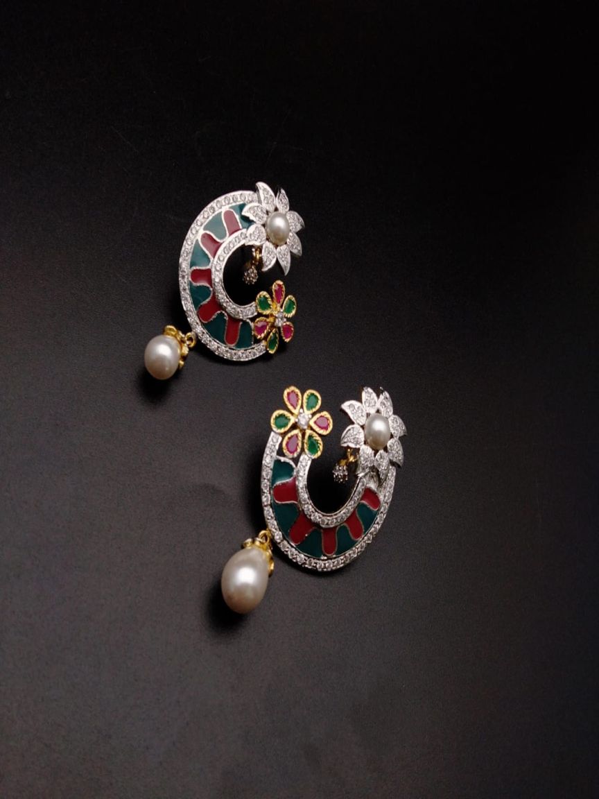 EARRINGS IN AMERICAN DIAMOND JEWELLERY STYLE | DESIGN - 41209