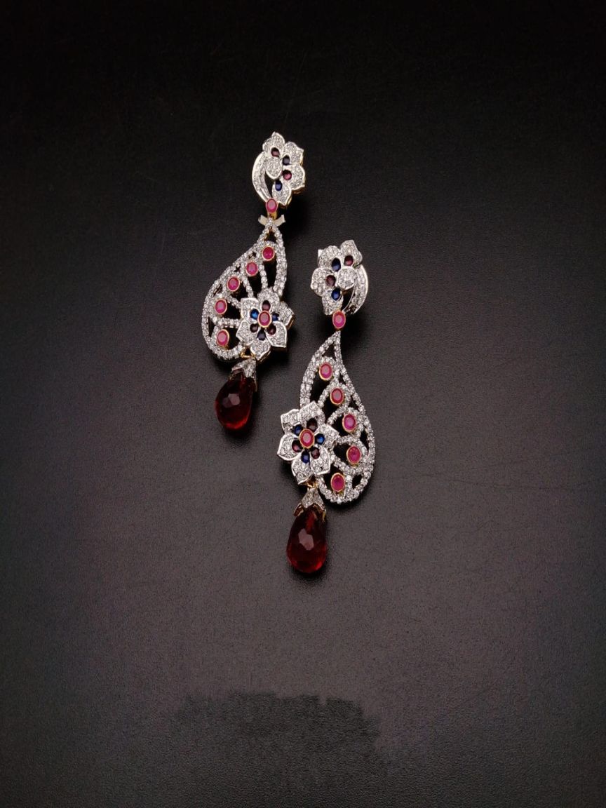 EARRINGS IN AMERICAN DIAMOND JEWELLERY STYLE | DESIGN - 41217