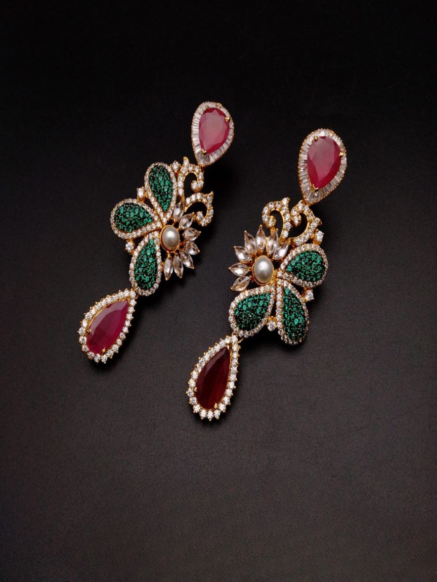 EARRINGS IN AMERICAN DIAMOND JEWELLERY STYLE | DESIGN - 41224