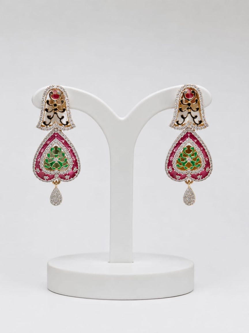 EARRINGS IN AMERICAN DIAMOND JEWELLERY STYLE | DESIGN - 41234