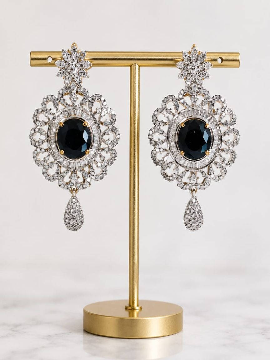 EARRINGS IN AMERICAN DIAMOND JEWELLERY STYLE | DESIGN - 41246