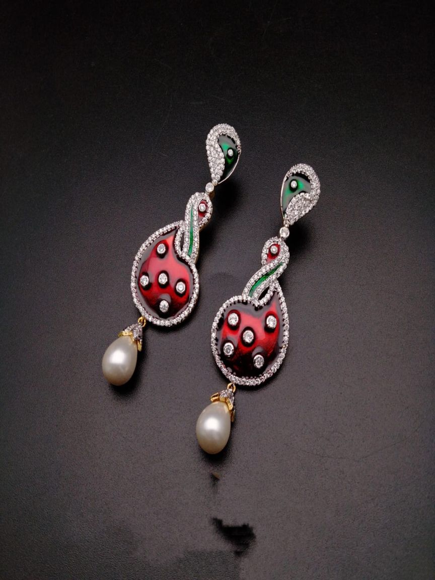 EARRINGS IN AMERICAN DIAMOND JEWELLERY STYLE | DESIGN - 41249