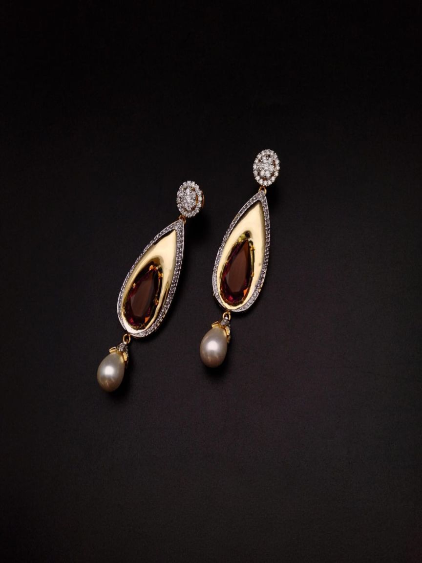 EARRINGS IN AMERICAN DIAMOND JEWELLERY STYLE | DESIGN - 41256