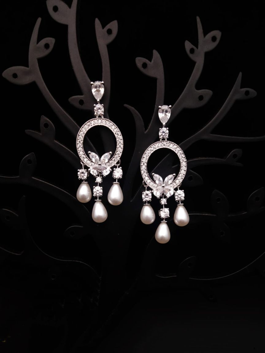 EARRINGS IN AMERICAN DIAMOND JEWELLERY STYLE | DESIGN - 41257
