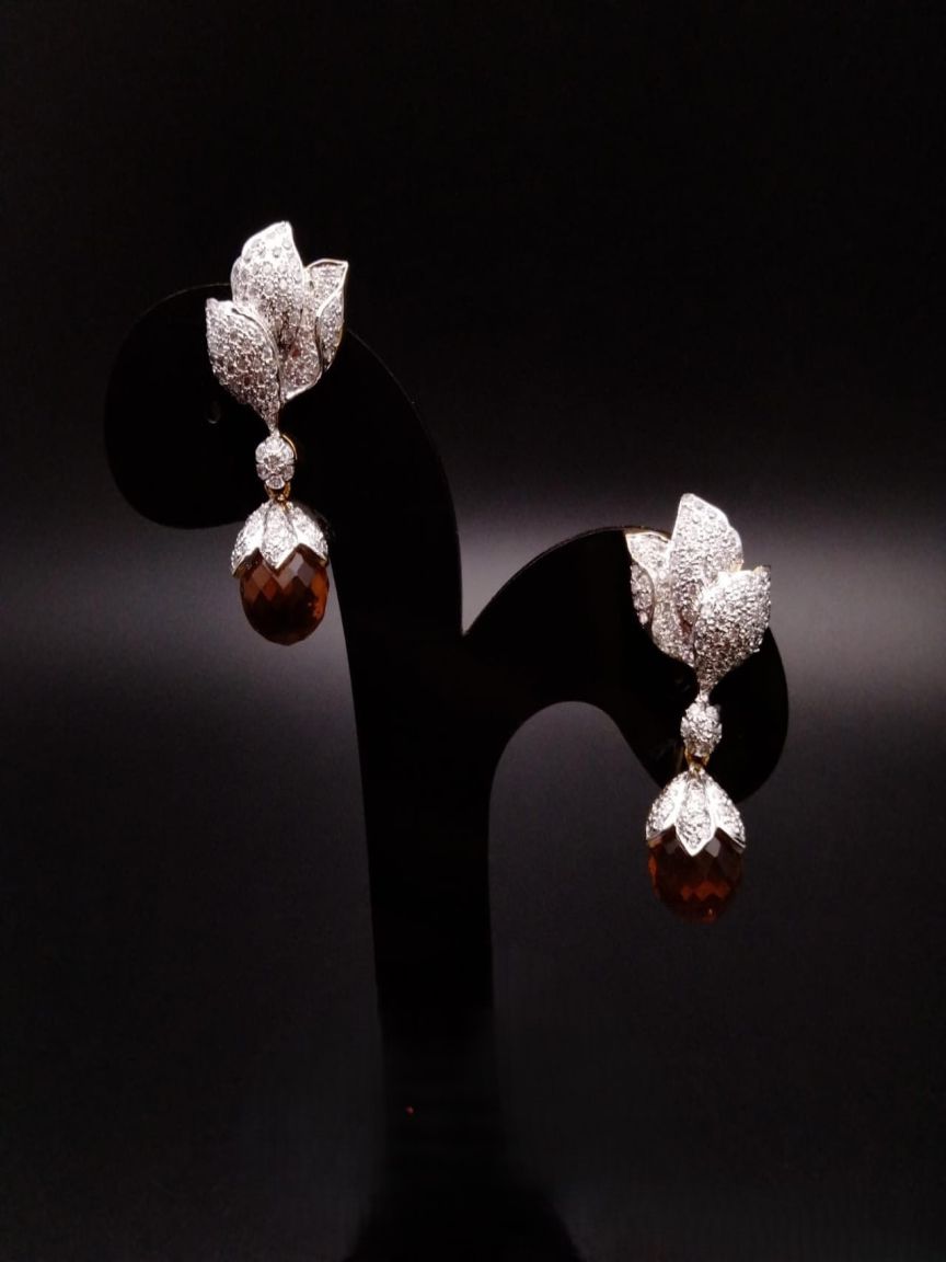 EARRINGS IN AMERICAN DIAMOND JEWELLERY STYLE | DESIGN - 41267