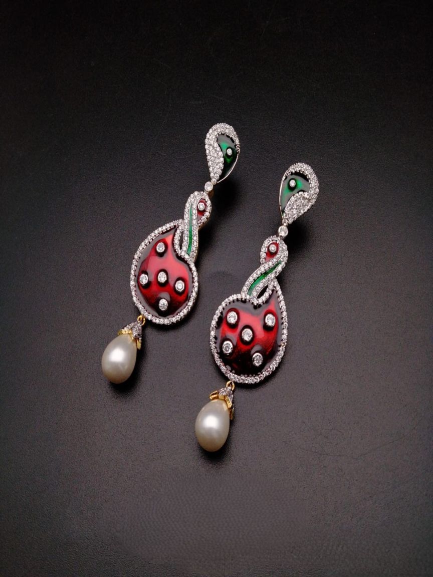 EARRINGS IN AMERICAN DIAMOND JEWELLERY STYLE | DESIGN - 41270