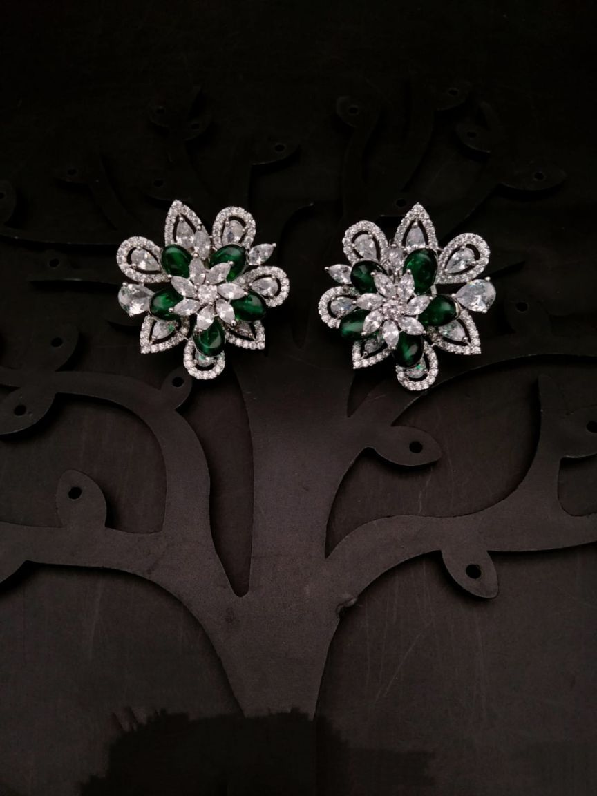 EARRINGS IN AMERICAN DIAMOND JEWELLERY STYLE | DESIGN - 41276