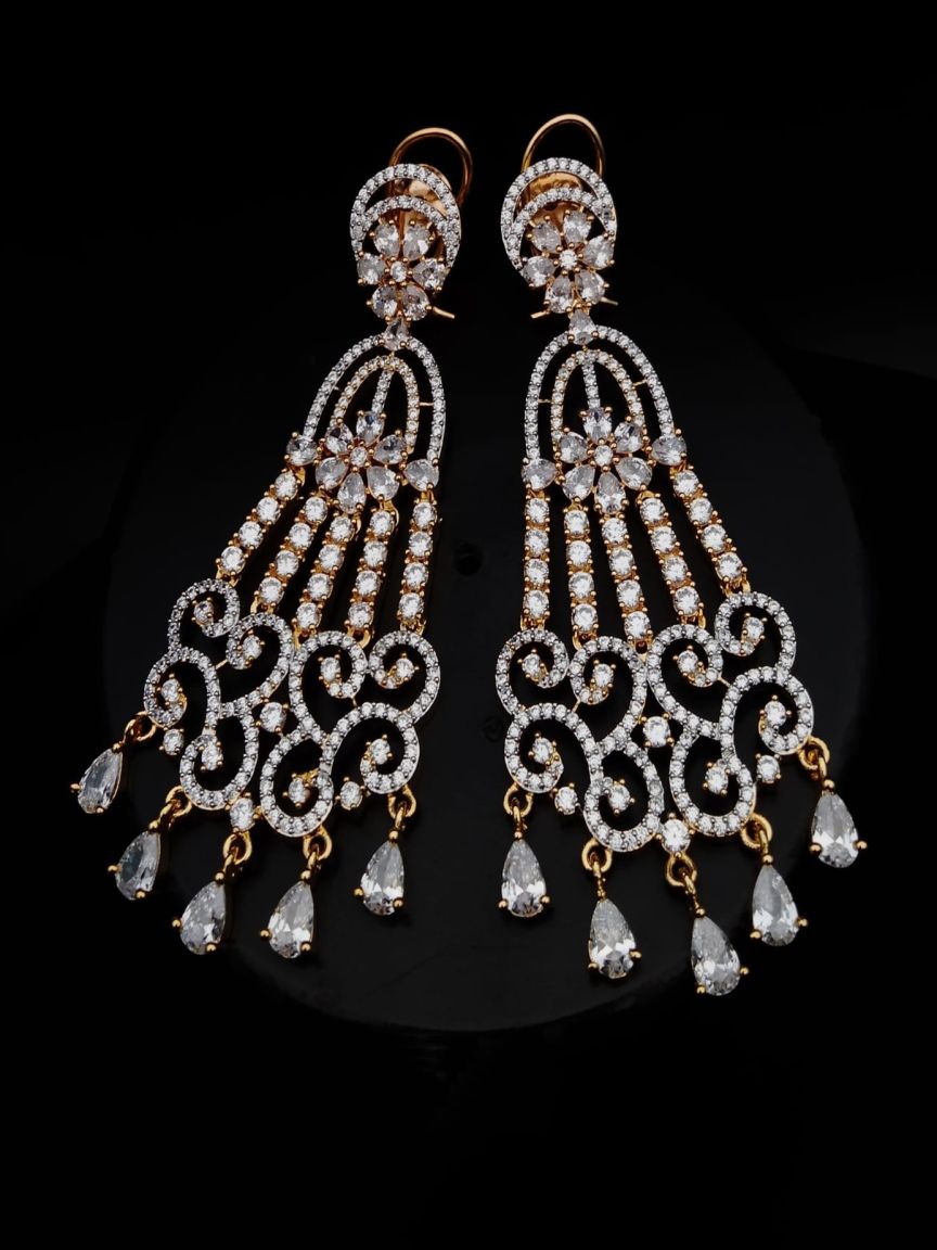 EARRINGS IN AMERICAN DIAMOND JEWELLERY STYLE | DESIGN - 41280