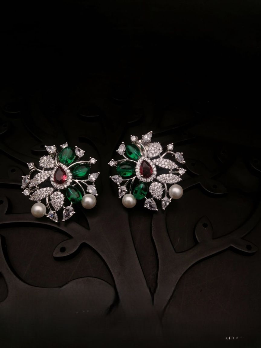 EARRINGS IN AMERICAN DIAMOND JEWELLERY STYLE | DESIGN - 41284