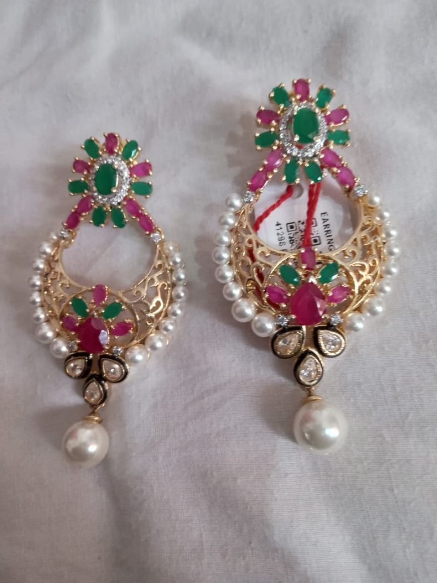 EARRINGS IN AMERICAN DIAMOND JEWELLERY STYLE | DESIGN - 41298