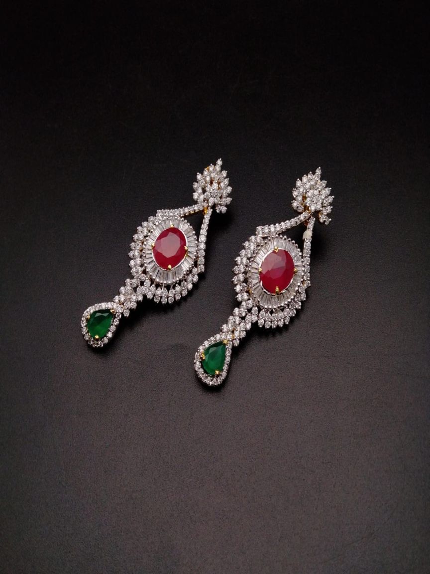 EARRINGS IN AMERICAN DIAMOND JEWELLERY STYLE | DESIGN - 41303