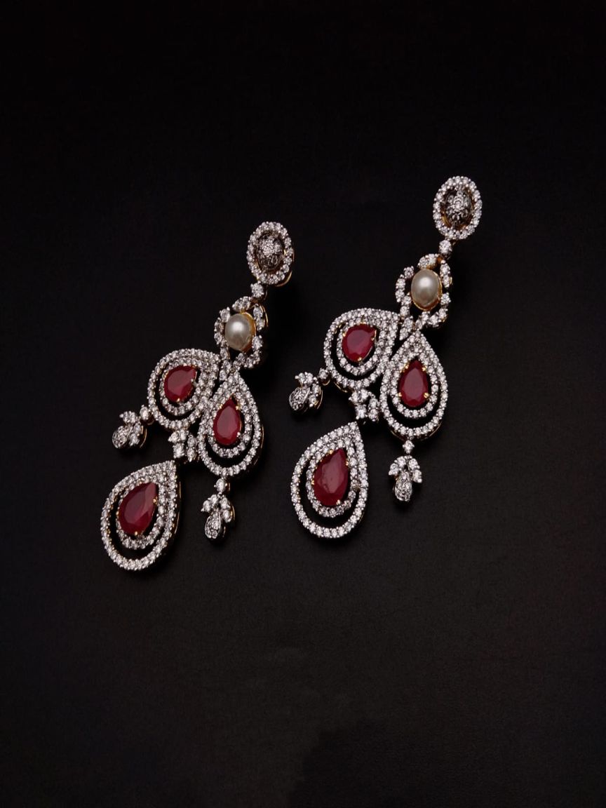 EARRINGS IN AMERICAN DIAMOND JEWELLERY STYLE | DESIGN - 41305