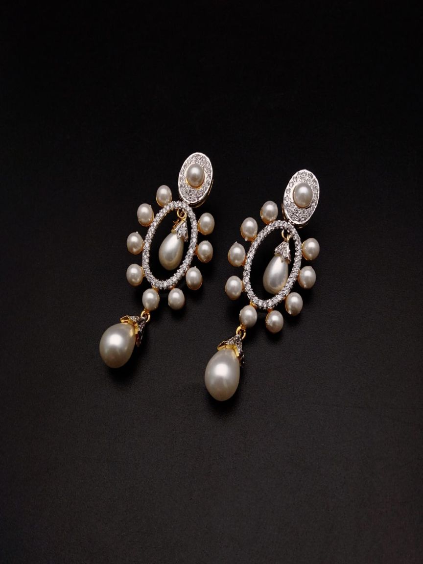 EARRINGS IN AMERICAN DIAMOND JEWELLERY STYLE | DESIGN - 41309