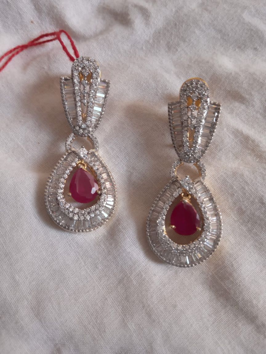 EARRINGS IN AMERICAN DIAMOND JEWELLERY STYLE | DESIGN - 41315