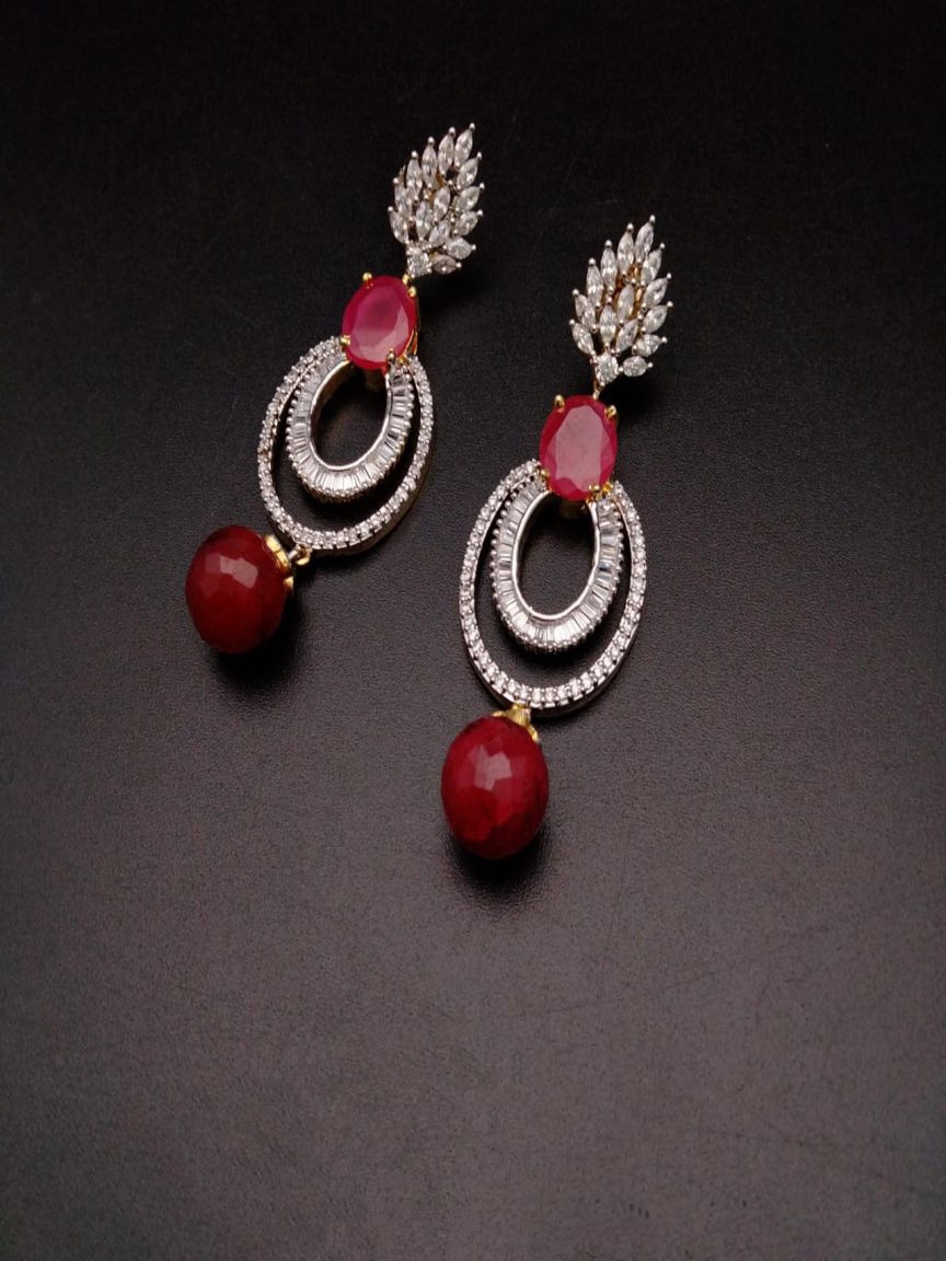 EARRINGS IN AMERICAN DIAMOND JEWELLERY STYLE | DESIGN - 41317