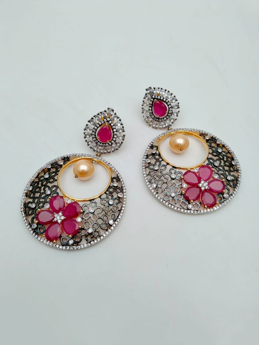 EARRINGS IN AMERICAN DIAMOND JEWELLERY STYLE | DESIGN - 41352