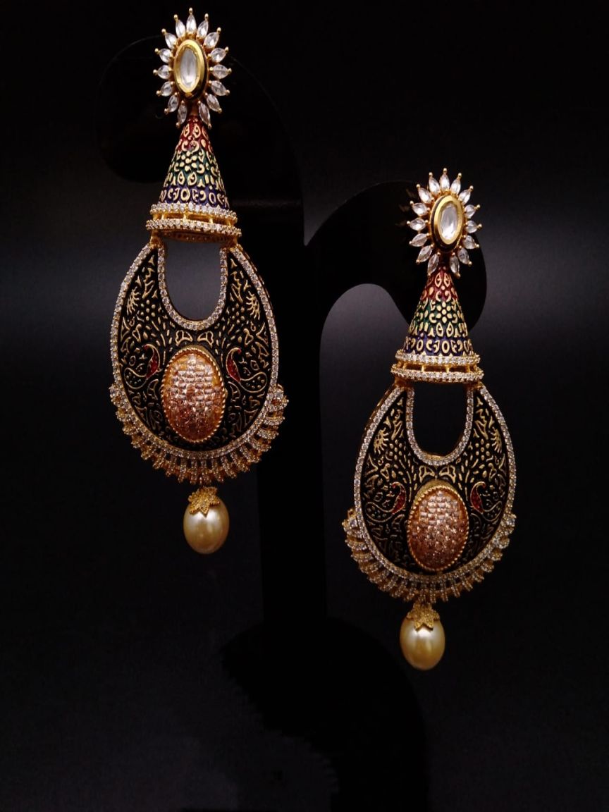 EARRINGS IN AMERICAN DIAMOND JEWELLERY STYLE | DESIGN - 41365