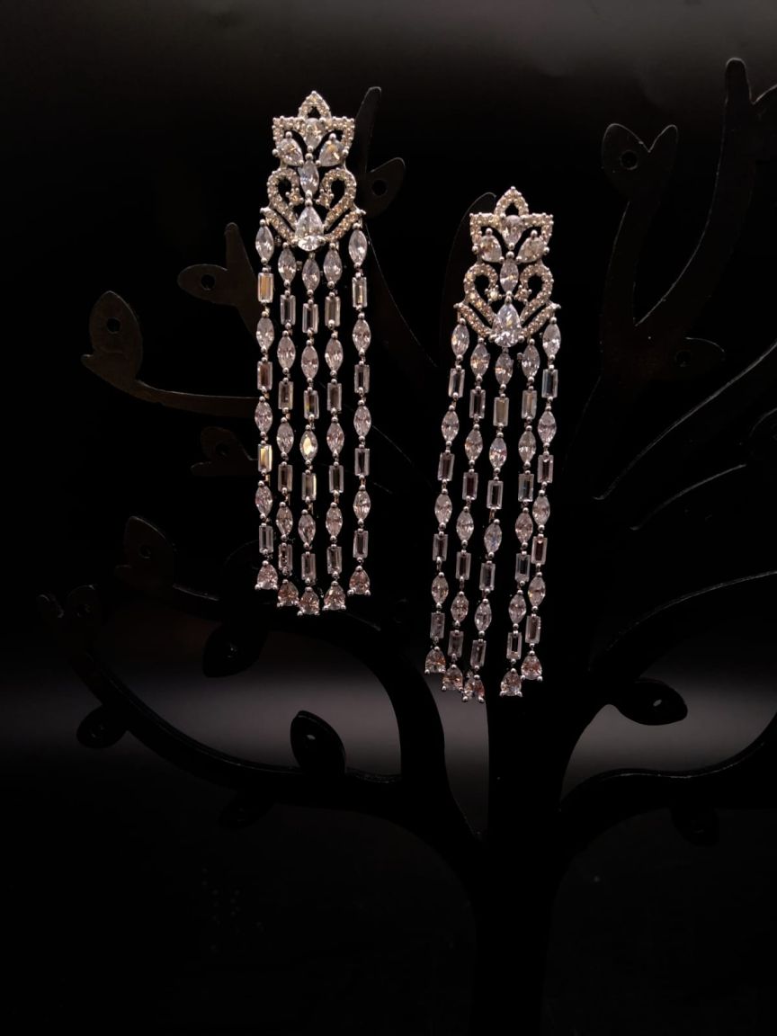 EARRINGS IN AMERICAN DIAMOND JEWELLERY STYLE | DESIGN - 41369