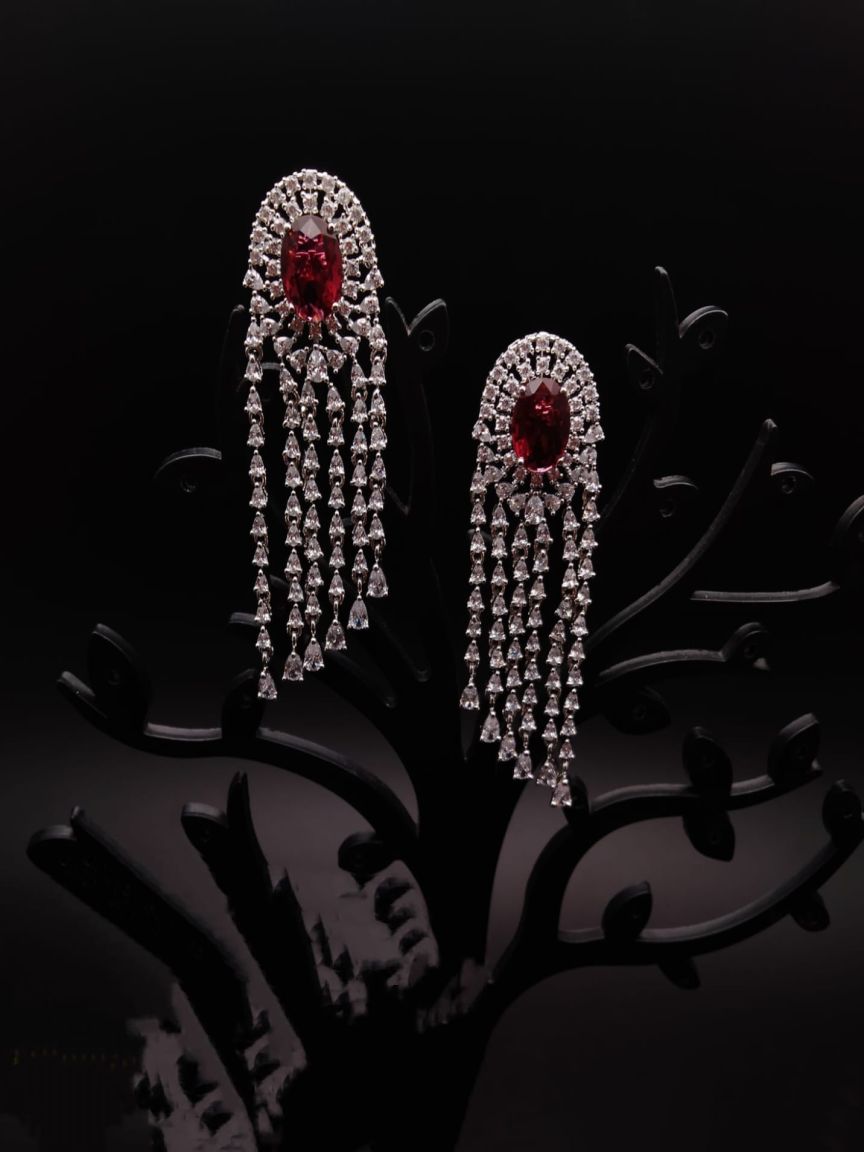 EARRINGS IN AMERICAN DIAMOND JEWELLERY STYLE | DESIGN - 41371