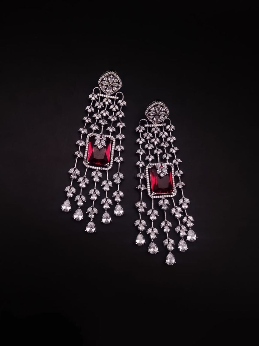 EARRINGS IN AMERICAN DIAMOND JEWELLERY STYLE | DESIGN - 41372