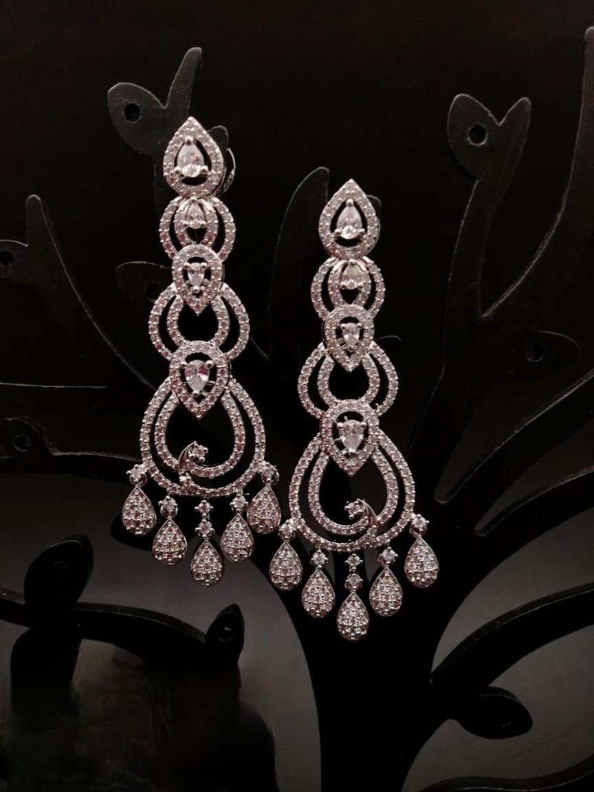 EARRINGS IN AMERICAN DIAMOND JEWELLERY STYLE | DESIGN - 41390