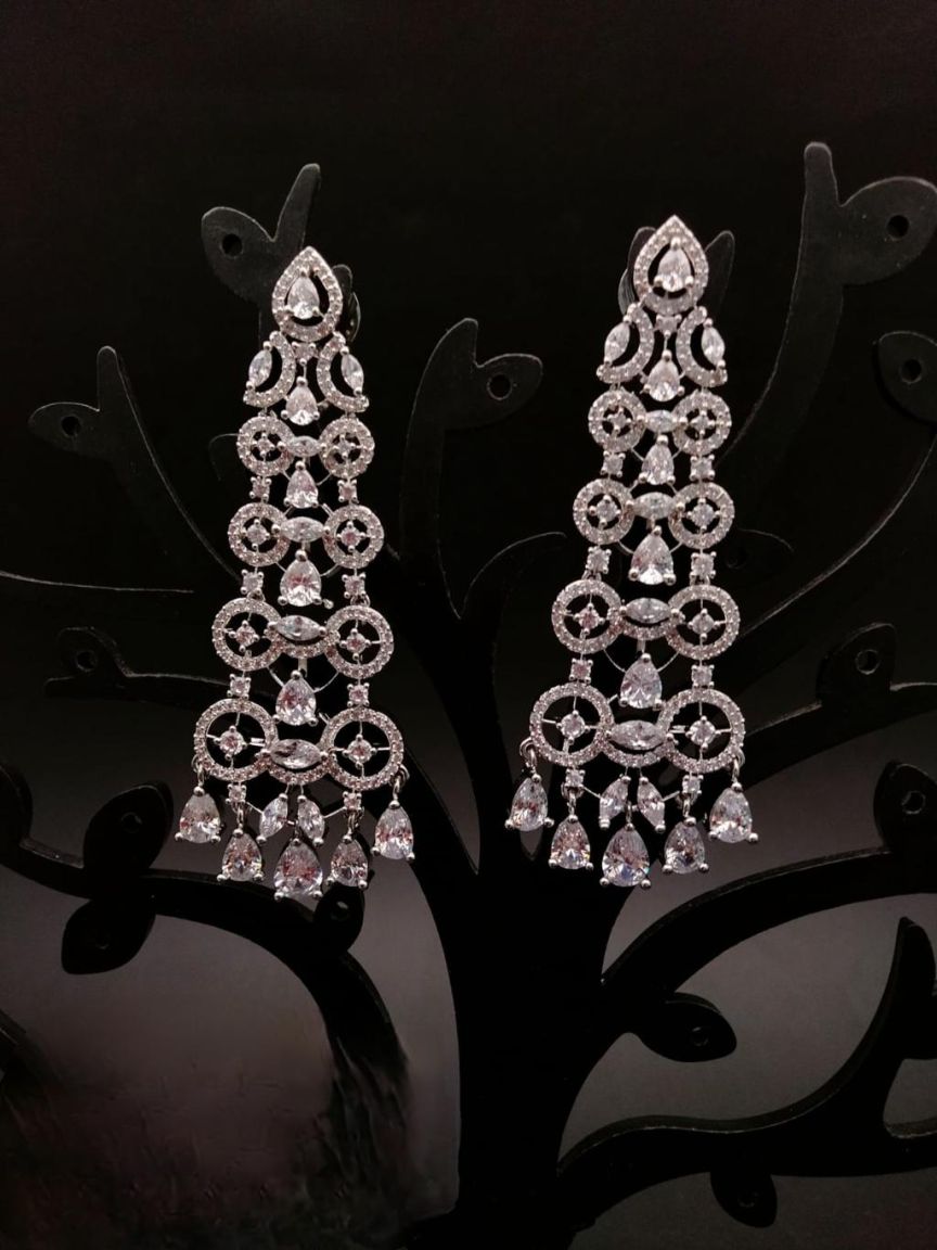 EARRINGS IN AMERICAN DIAMOND JEWELLERY STYLE | DESIGN - 41391