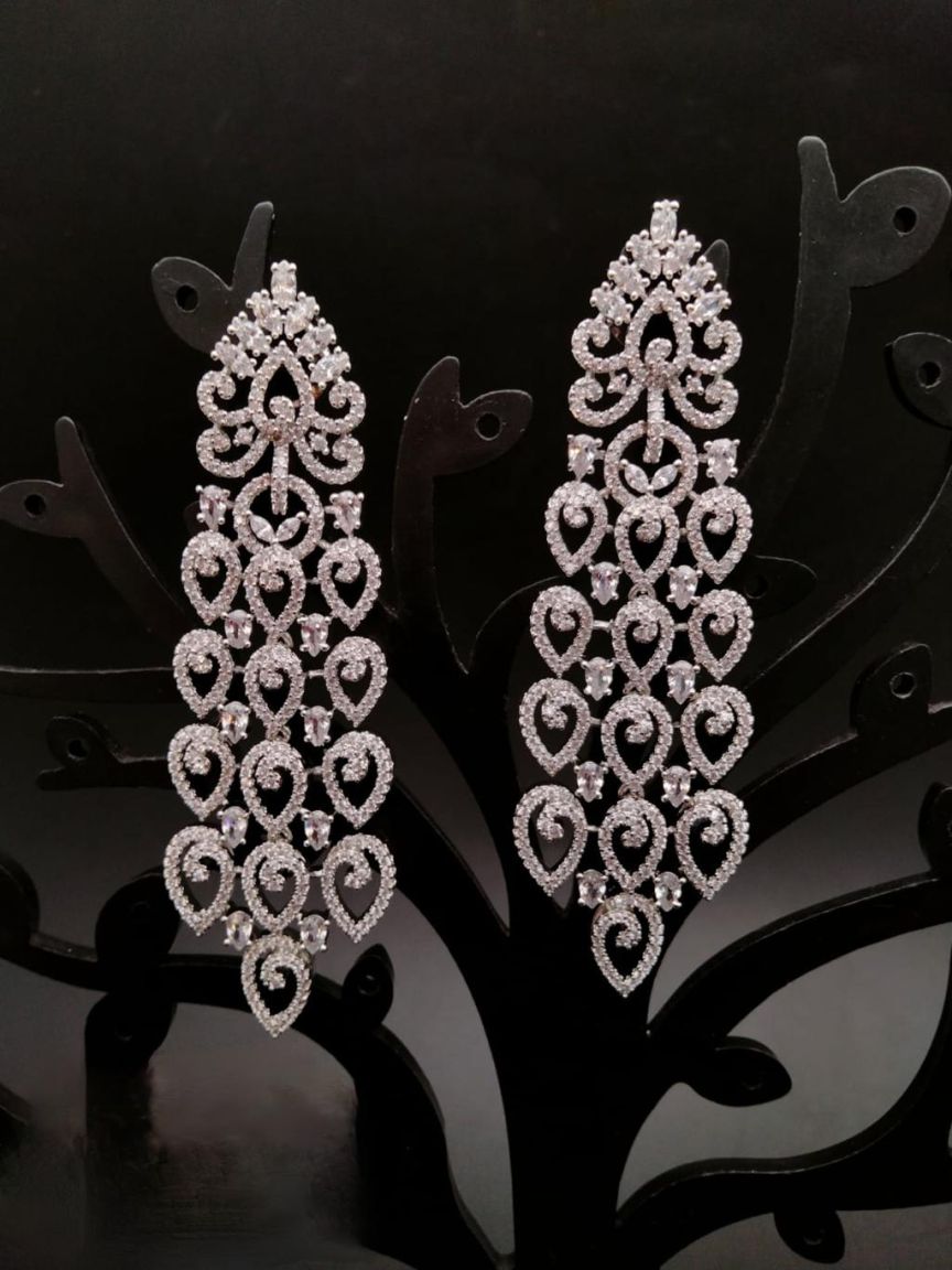 EARRINGS IN AMERICAN DIAMOND JEWELLERY STYLE | DESIGN - 41393
