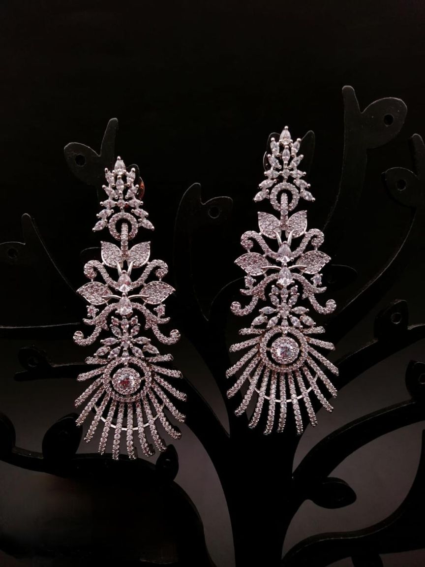EARRINGS IN AMERICAN DIAMOND JEWELLERY STYLE | DESIGN - 41395