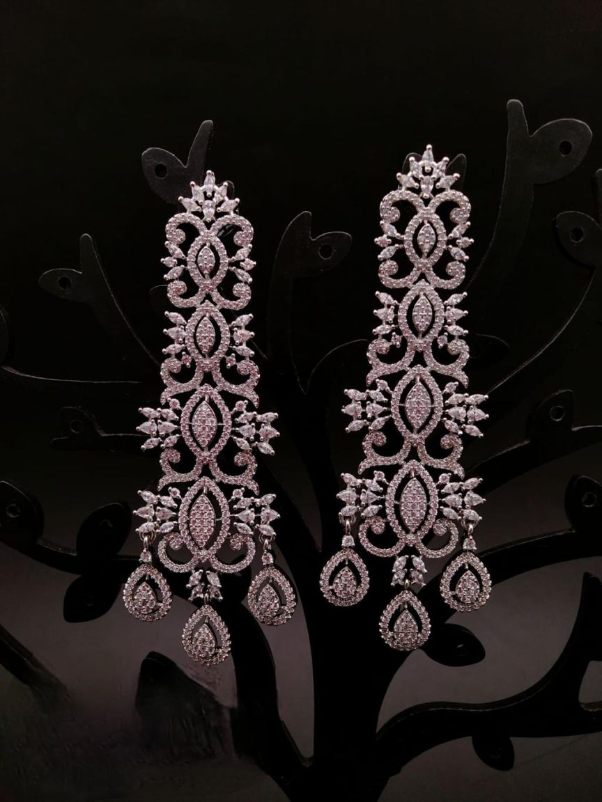 EARRINGS IN AMERICAN DIAMOND JEWELLERY STYLE | DESIGN - 41396